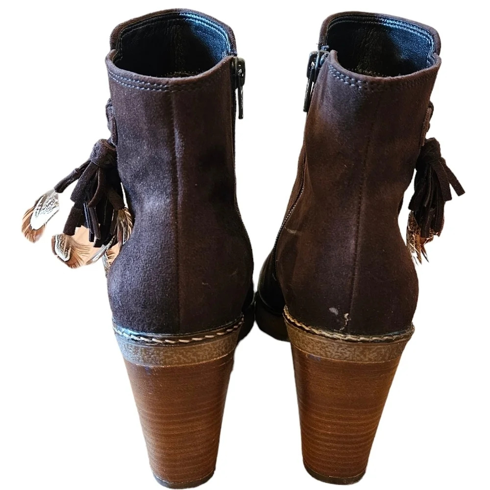 Gabor Brown Suede Leather Boho Ankle Boots High Heel Platform Booties Size  37. - Picture 11 of 13